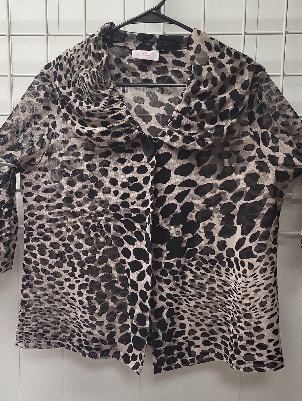 IC COLLECTION Black & Beige Animal Spot Sheer Blouse, Medium
